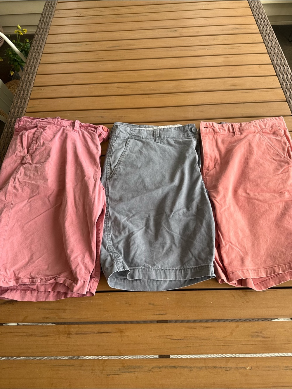 3 pairs 38 dress shorts. Coral , pink, gray/blue PD&C, Charles and half and O.N